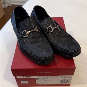 Salvatore Ferragamo Black Pebbled Leather Loafers
